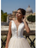 Beaded Ivory Satin Champagne Tulle Wedding Dress